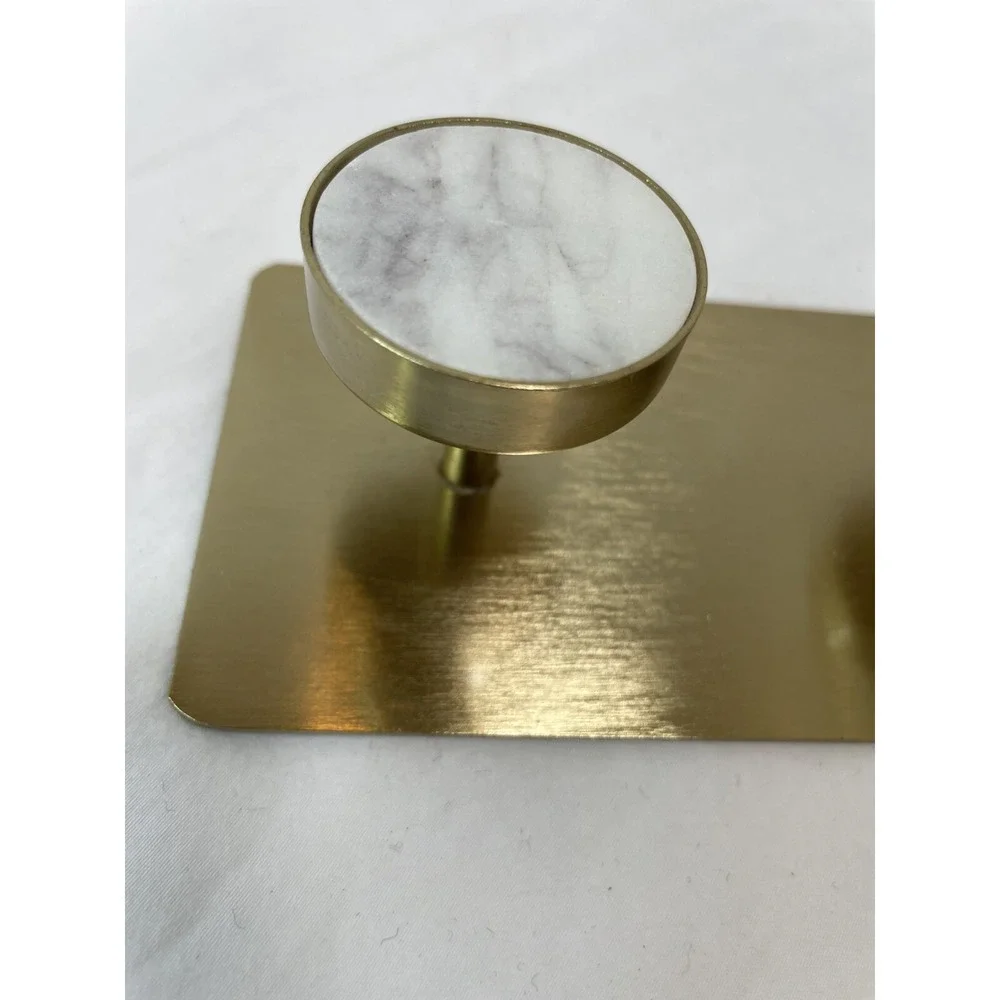 Bed Bath & Beyond Gold Matte Metal Faux Marble‎ 3 Hook Wall Mounted Robe Hooks